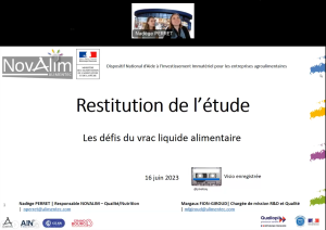 LES DEFIS DU VRAC LIQUIDE ALIMENTAIRE : Synthese de la restitution de l&rsquo;étude